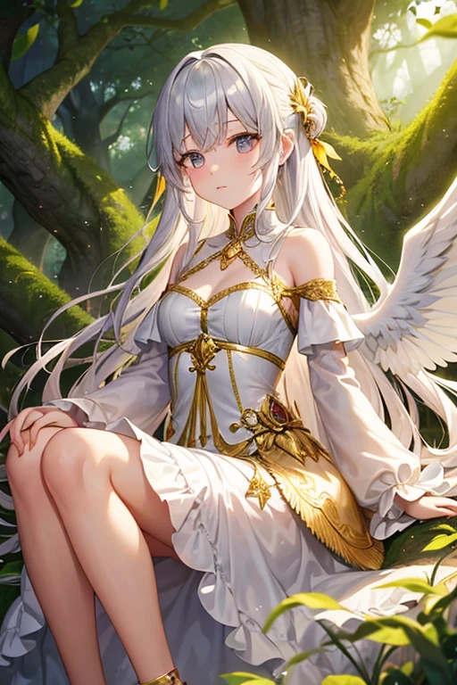 A high-ranking angel with six pairs of wings。Gorgeous honey gold hair。Wavy long hair。Mysterious silver eyes。A beautiful god clothed in light々Standing。
Light shines from the sky、illuminated by a halo。