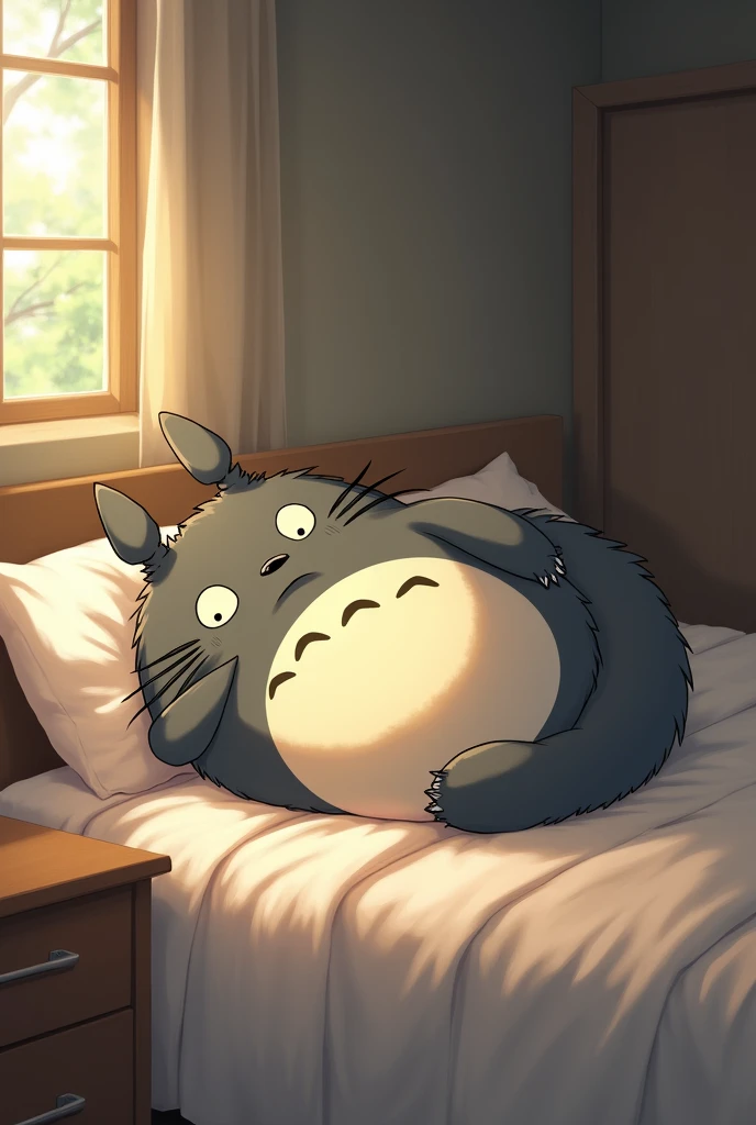 score_9, score_8_up, score_7_up, score_6_up, score_5_up, score_4_up,<lora:Totoro_My_Neighbor_Totoro_V2:1> totoro, studio ghibli, furry, fat, yellow fluffy belly, grey skin, big smile, claws, night, sleeping on bed, sleeping,