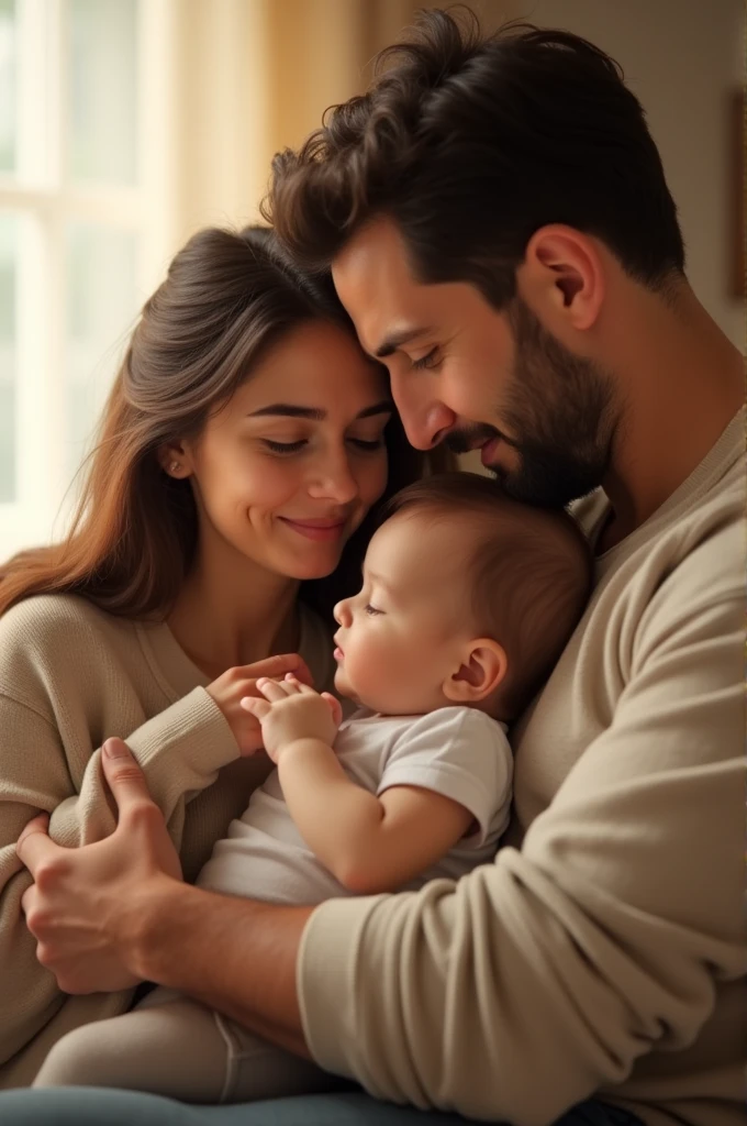 A man, a woman and a baby in a pair
