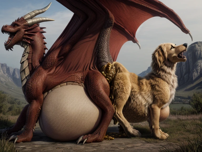  dragon, (duo:1.1), uploaded to e621, ((((anal, golden retriever, ass to ass, huge penis, feral dragon, feral, huge belly, huge dragon)))), ((((golden retriever anal scat, side view, size difference, ass to ass, screaming in pain))))
