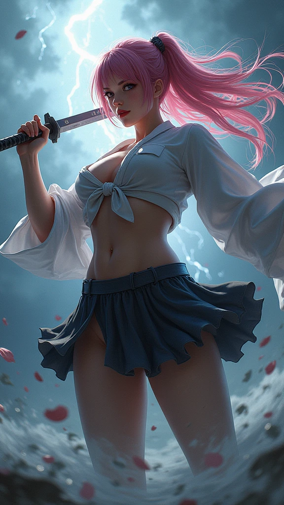 (masterpiece, best quality:1.4), (on the street), (full body), (from back:1), (1girl:1), solo, (european youth:1), 1girl, manon, sf6, off shoulder, white dougi, martial arts belt, halterneck, hip vent, (bodysuit:1), (light pink hair), hyperrealistic, high detailed skin, dslr, soft lighting, high quality, highly detailed face, highly detailed eyes, highly detailed skin, skin pores, subsurface scattering, medium breast, full face blush, highly detailed face, full lips, detailed background, depth of field, volumetric lighting, sharp focus, absurdres, realistic proportions, good anatomy, (realistic, hyperrealistic:1.4), 16k hdr,