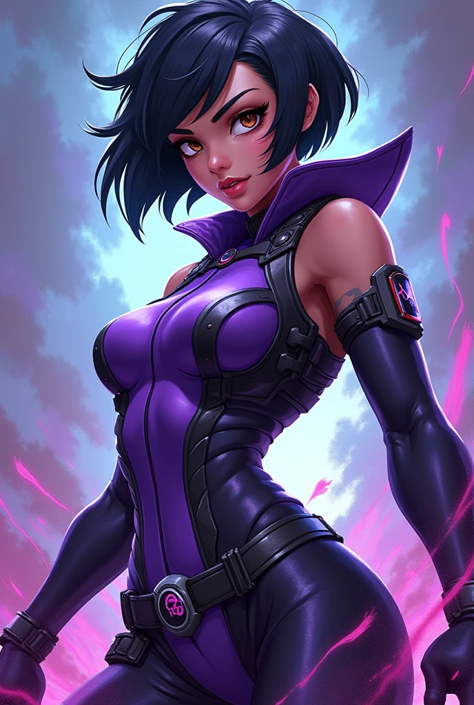 woman in a space full body concept best quality, masterpiece, 5 fingers, depth of field, full body, 5 fingers, raw photo, photorealistic, violet bathing suit, floating in space, long boots, eye mask, black hair,