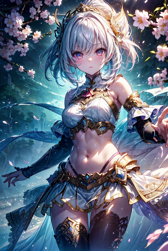 best quality:1.5), (ultra-detailed:1.5), (()), ((best quality)), (high resolution), (illustration), (an extremely delicate and beautiful), (ultra detailed beautiful face and eyes), 1girl, leaning forward sharp focus, ray tracing, 1girl, silky hair, multicolored hair, White hair(inner color Cherry blossom )、background(sakura tree, day light), eye color(White pink, high definition, inner eye sakura),volumetric lightning, Feet, chest emphasis, Toes, Full body painting、Abdominal muscles、Exposed belly、Hip emphasis、Groin、shin、Lift your butt、Abdominal muscles強調、looking_all(score_9:1.2), (score_8_up:1.2), (score_7_up:1.2),Alone,Perfect anatomy,(one cute girl:1.3),(line art:1.3),(Soft atmosphere:1.3),perfect anatomy,(A soft anime-style image capturing a delicate and ephemeral atmosphere),Enhance the anime screencap by adding a watercolor background, further elevating the dreamy and ethereal aesthetic. This scene, now rendered in 16k wallpaper resolution, merges the delicate beauty of the girl with pale skin and white hair with a soft, lush watercolor landscape. The big, intricately designed dress and her captivating eyes are set against a backdrop that mimics the fluid, blending colors of a watercolor painting, adding a layer of artistic depth and emotion. The perspective from above at a dutch angle, combined with the watercolor effect, creates a composition that feels like a floating, dream-like world, glowing aura around her are now part of a canvas that blends reality with imagination, inviting the viewer to step into a tranquil world of soft hues and poetic beauty, all encapsulated within a serene, watercolor dream,break,(best quality:1.3),(best masterpiece:1.3),(very aesthetic:1.2),(absurdres:1.2),newest,(intricate details:1.2),ai-generated,absurdres extremely detailed CG,depth of field,dynamic angle,dynamic pose