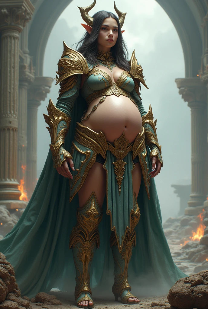 Pregnancy, thunderbolt(Black Minotaur:1.5),Those with an ax(Black Minotaur Monster:1.8),Cow standing with an axa A high res render of a desi pregnant woman of 30s sexy, busty, perfect hips , covering breasdts with hands, looking at the viewer , side profile, sexy and nusde highly detailed, 8k render, high res, ultra quality, realistic, round face, short straight hair, lustsy smile, glowing eyes, happy faceh by Tom Bagshaw, Painful expression, pregnant woman.