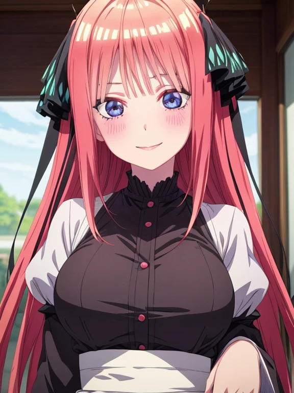 Beautiful 1 girl, Big eyes, Large Breasts, Small and slim, 8k, Best Quality, (Highly detailed head: 1.0), (Highly detailed face: 1.0), (Very fine hair: 1.0), Maid uniform, Highly detailed official artwork, Anime Moe Art Style, Beautiful detailed anime art, smile, Blonde, Sleek long hair