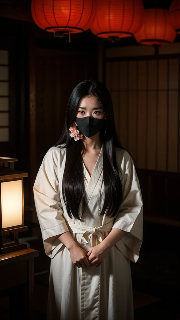 overhead photo of a kneeling woman named d0ngeuran wearing a kimono. mouth closed, film grain, bokeh, lit candles, dramatic lighting, cinematic scene. <lora:DongeuranFlux:1>