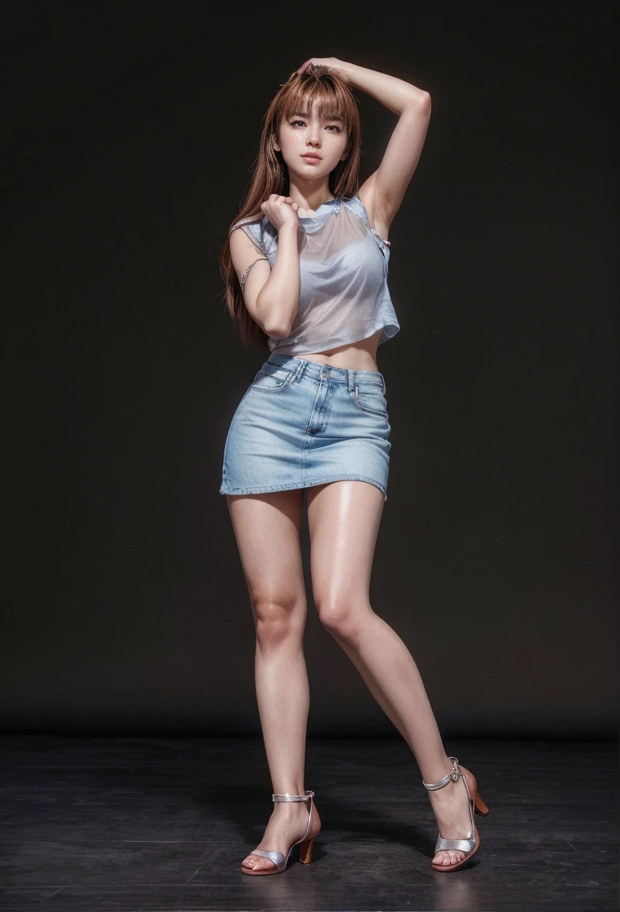 Kasumi, brown eyes, (best quality, ultra-detailed), (realistic:1.37), beautiful and detailed face, ultra-realistic texture, delicate face, delicate body, red lipstick, bright colors. High definition, 8K, well defined legs