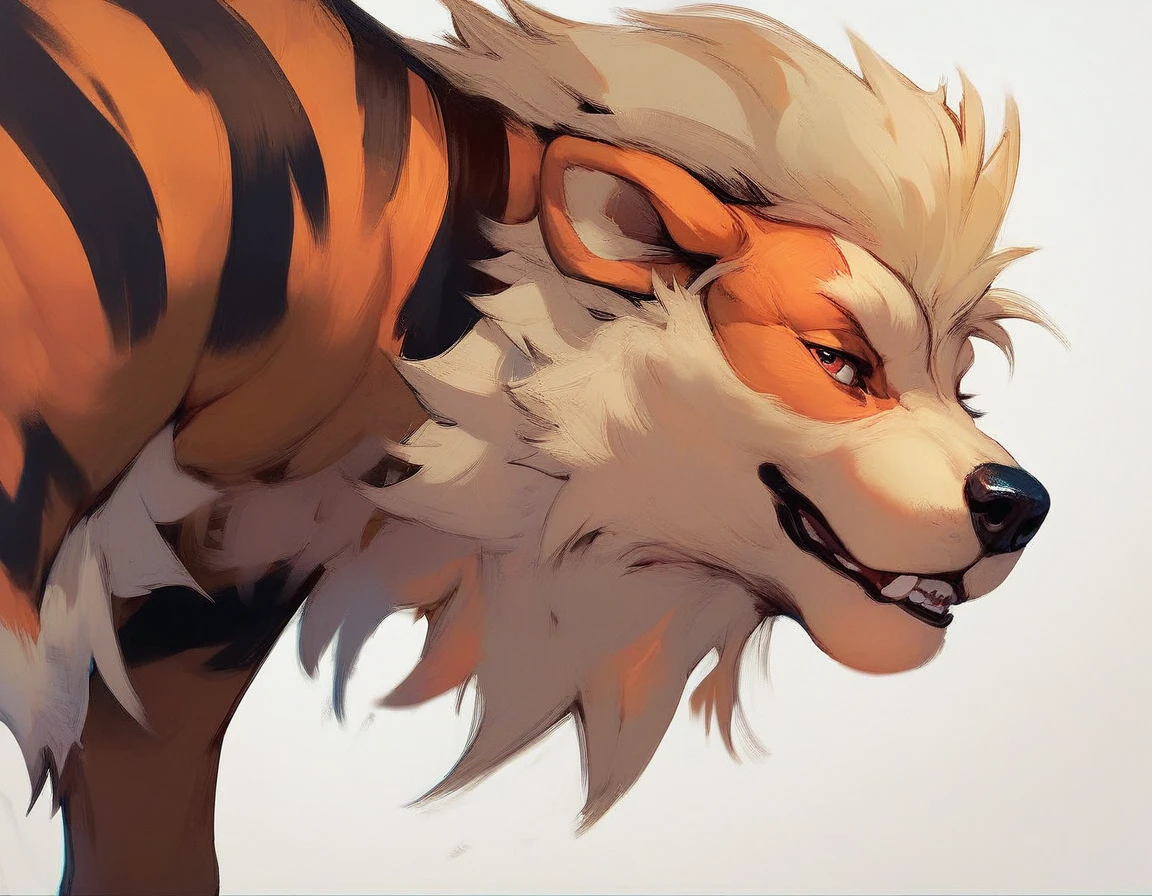 Feral Arcanine,drawing, head shot,