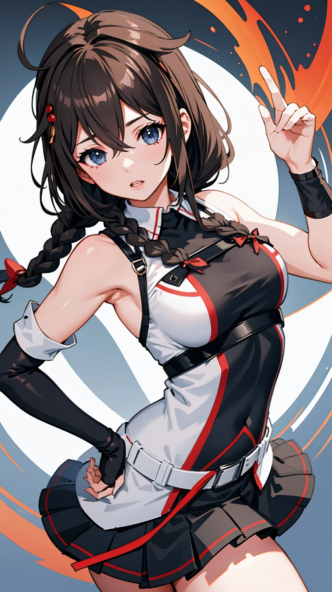 Shigure Kai 3 KanColle Sleeveless Black fingerless gloves Black skirt Braids 8K high resolution Highly detailed eyes Highly detailed face、Very detailed body、Highly detailed skin