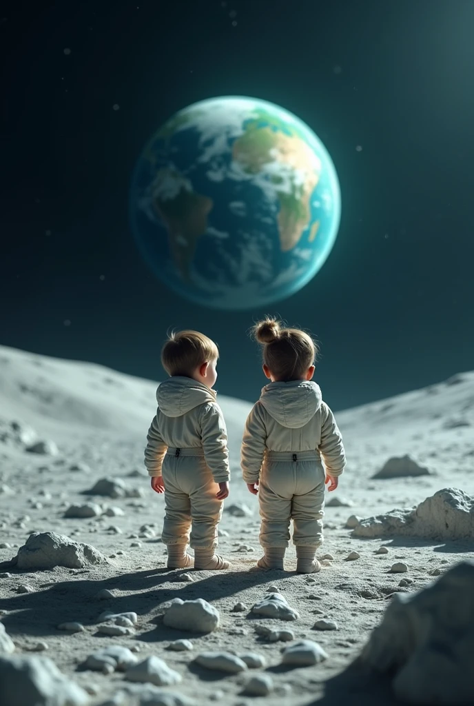 two astronaut children in space playing putting together planets with puzzles.