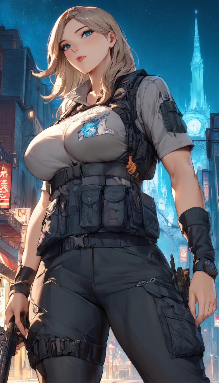 ONE (1) JAPANESE woman, ((sole)), PLUS SIZE CHUBBY, WHITE HAIR, WHITE HAIR, WEARING BLUE MAKEUP, Star Trek Style, sexy PLUS SIZE CHUBBY, MEDIUM BREASTS, wearing STAR TREK STYLE, BLACK JACKET with white parts LEATHER PANTS Star Trek style, perfectly proportions, Highly detailed image, Realistic style, perfect hands, inside the USS Enterprise-1701, star trek movie style by J. j. Abrams, wallpaper, (huge breasts:1.3),