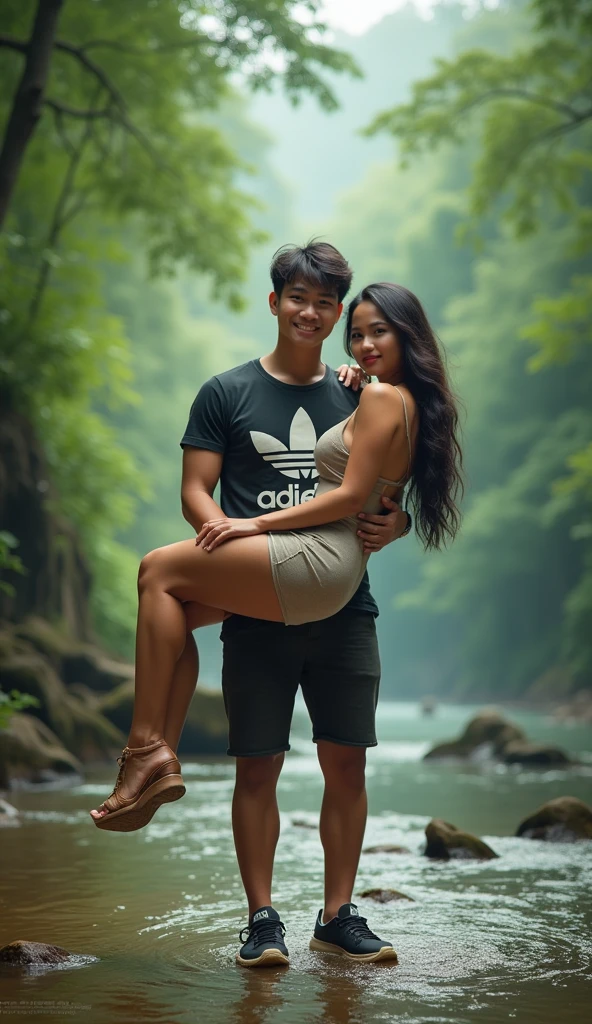 A young boy and slim girl doing sex in a forest. Both don't have clothes