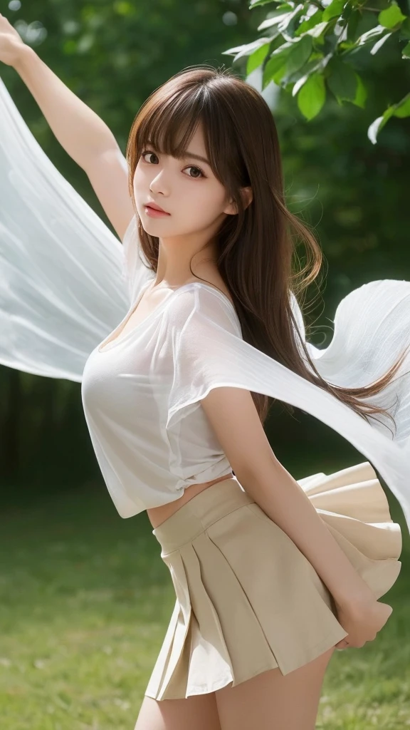 ((view up under skirt)), white see-through panty visible, nsfw, sexy, skirt up by strong wind, detailed skin and face, (masterpiece, hd, 4k), view up, bare legs,much hairy, miniskirt, view from 2 legs up