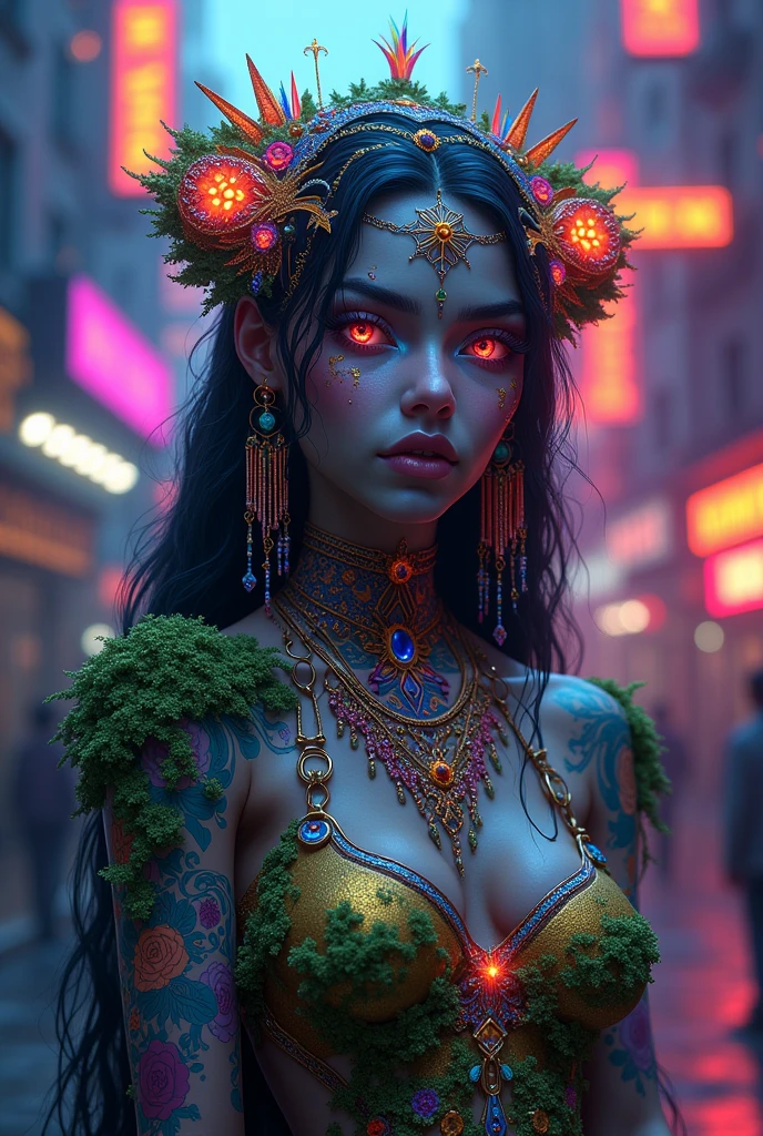{(1 woman showing vagina, wet pussy, vaginal, beautiful girl slight smile, flirty smile)}, perfect caucasian face,(masterpiece), best quality, expressive eyes, perfect face,((masterpiece)),((best quality)),((HD)),((extremely detailed)),((cinematic lighting)),((detailed)),((perfect face)), expressive eyes, dark skin,((tribal teen)),(beautiful nose),(earrings),(black choker),(long black hair),(blunt bangs),(black eyes),(sharp eyes),(thick eyelashes) ,((completely nude)), ((nipples)),(cute bottom lip), (jungle background),(tribal body tattoos), full body,girl seen from below, wet skin, tattoo mandala and flowers, interior of ancient temple flooded with water, night light, interior of ancient temple flooded with water, tattoos of mandala and flowers on bare skin, girl sitting on pedestal showing vagina, girl sitting on wall with thighs apart showing the vagina, illuminated face, radiant face with areola, feet submerged in transparent water,floating antique clock, lamp, lantern, night sky with storm, full moon, extremely soft and fluid paint, 3D liquid paint, 3D fractals,splash effect, sea, fluid, 3D fractals, dreamy glow, oil painting with strong strokes, dripping paint, night sky with storm, floating antique clock, lamp, lantern, nfsw, Caucasian girl, detailed background, detailed face , realistic face, overexposure, {{hyperrealistic}}, full body, love, devotion, beautiful lighting, warm lighting, cinematic shot, depth of field, iridescent, illustration, light smile, closed mouth, no panties, no bra, vagina a the view, slight smile, mischievous look, flirtatious look, flirtatious smile (nsfw:1.5), Important: Her eyes are important and should be the highest resolution, extremely detailed, and awe-inspiring, with multiple colors and shades. The background of the image is wild and unruly, with a mix of flowers, petals, circus stuff, and colorful detritus. This image is highly ornate and full of detail. Include fantasy details, enhanced details, iridescence, colorful,