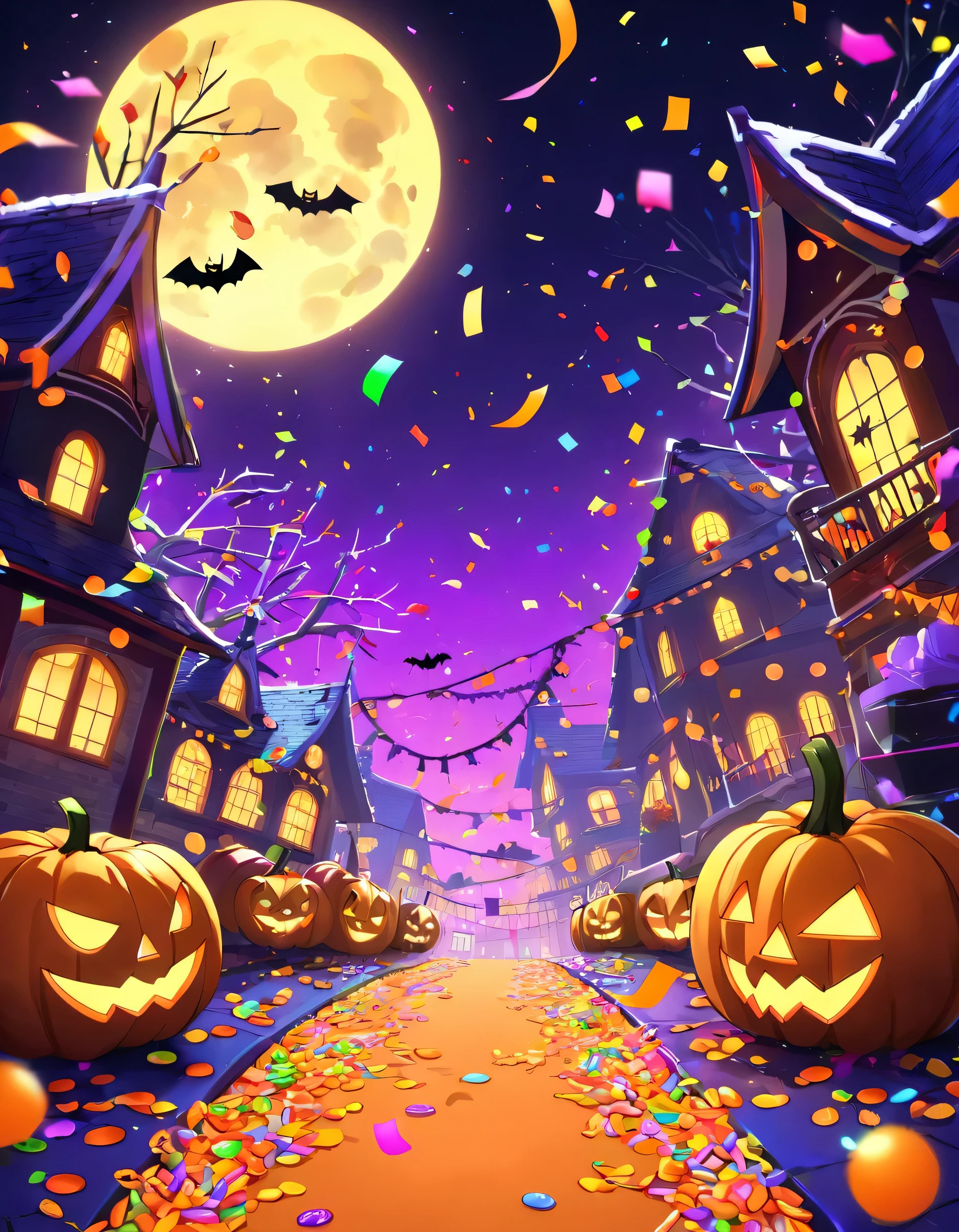 Landscape only Halloween day neon background、Confetti、sweets