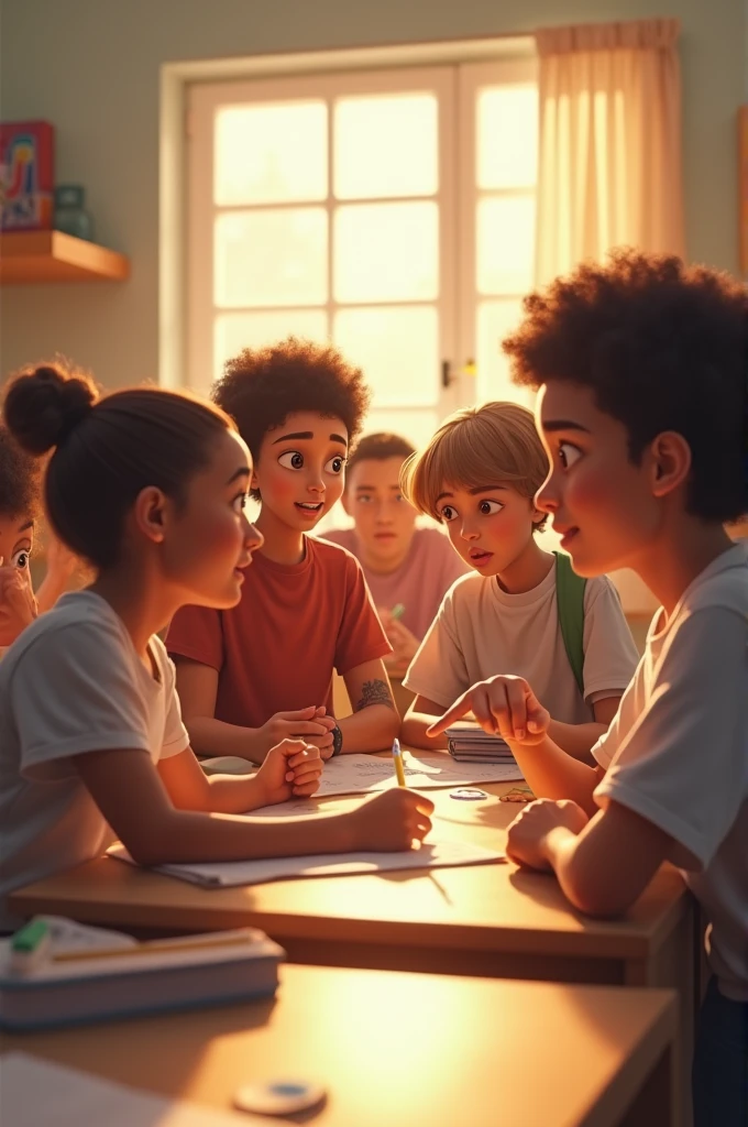 computer classroom with happy white and black students with big eyes