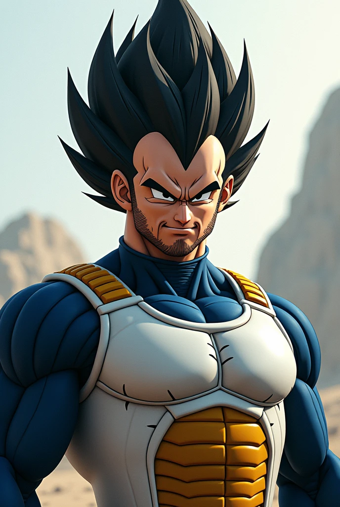 Create dragon ball character vegeta with his blue outfit with sad face