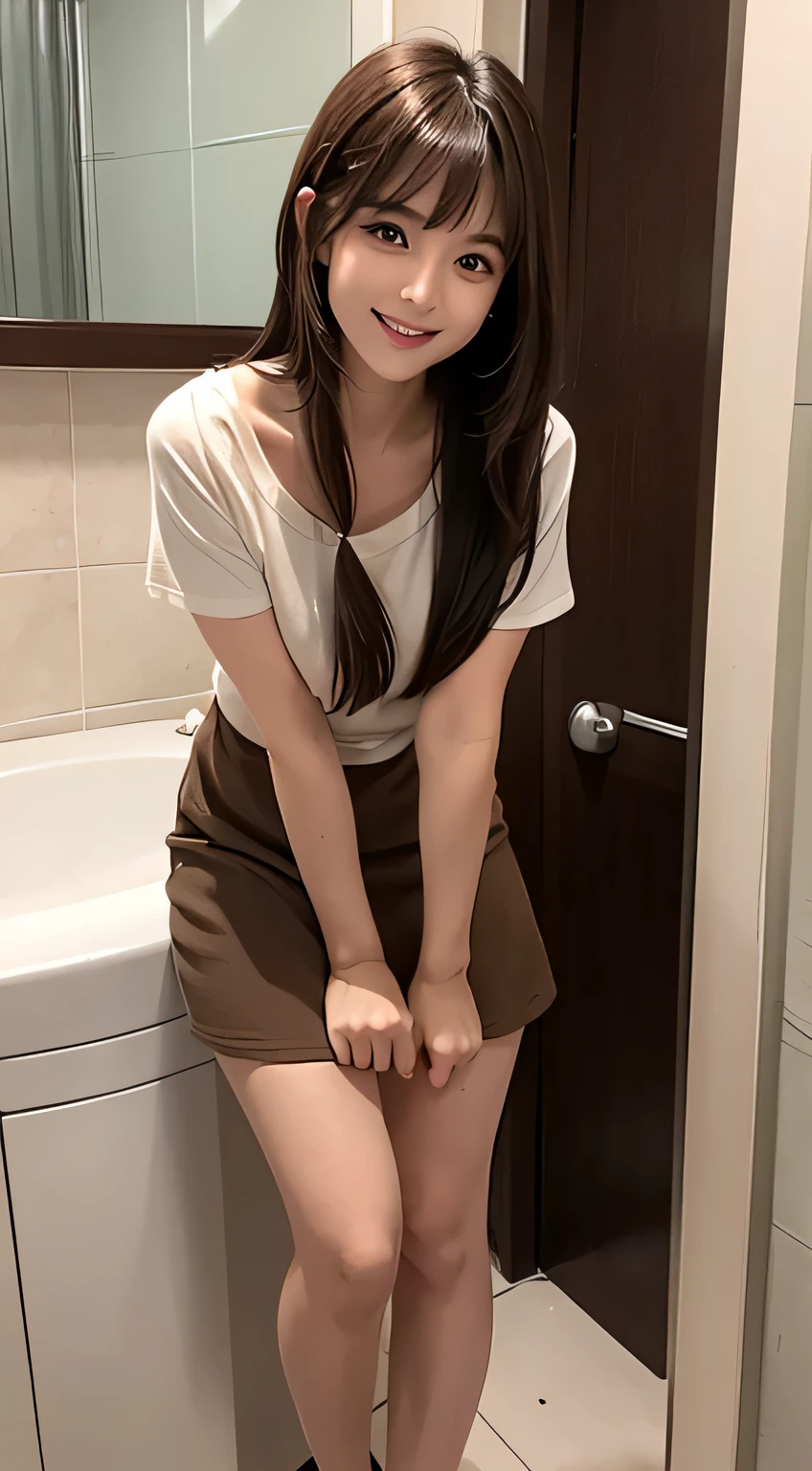 (Highest quality, Highest quality, Raw quality), Japanese ID, Mature Woman, ((Chubby round face around 40 years old)), Wavy black hair with no bangs, Medium Long Hair, ponytail, Flashy makeup, Fuller lips, Sexy Gaze, uniform, ((dressing)), looking at the camera, Low angle shooting, Cute duck lips,((Very accurate and correct anatomy)),  (masterpiece:1.3), Perfect proportions, Realistic photos, Full Shot, whole body, (height: 148cm), High heels