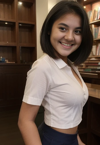 (Library)(Upper body)(1 girl)(20yr old)(Japanese)(Looking to the side)(Horrible hair)(Beautiful face)(Half-open mouth)(Ripped Shirt)(Necklace)(8k 、RAW Photos、top-quality、masterpiece)、(realisitic、Photorealsitic:1.37)、ultra-detailliert