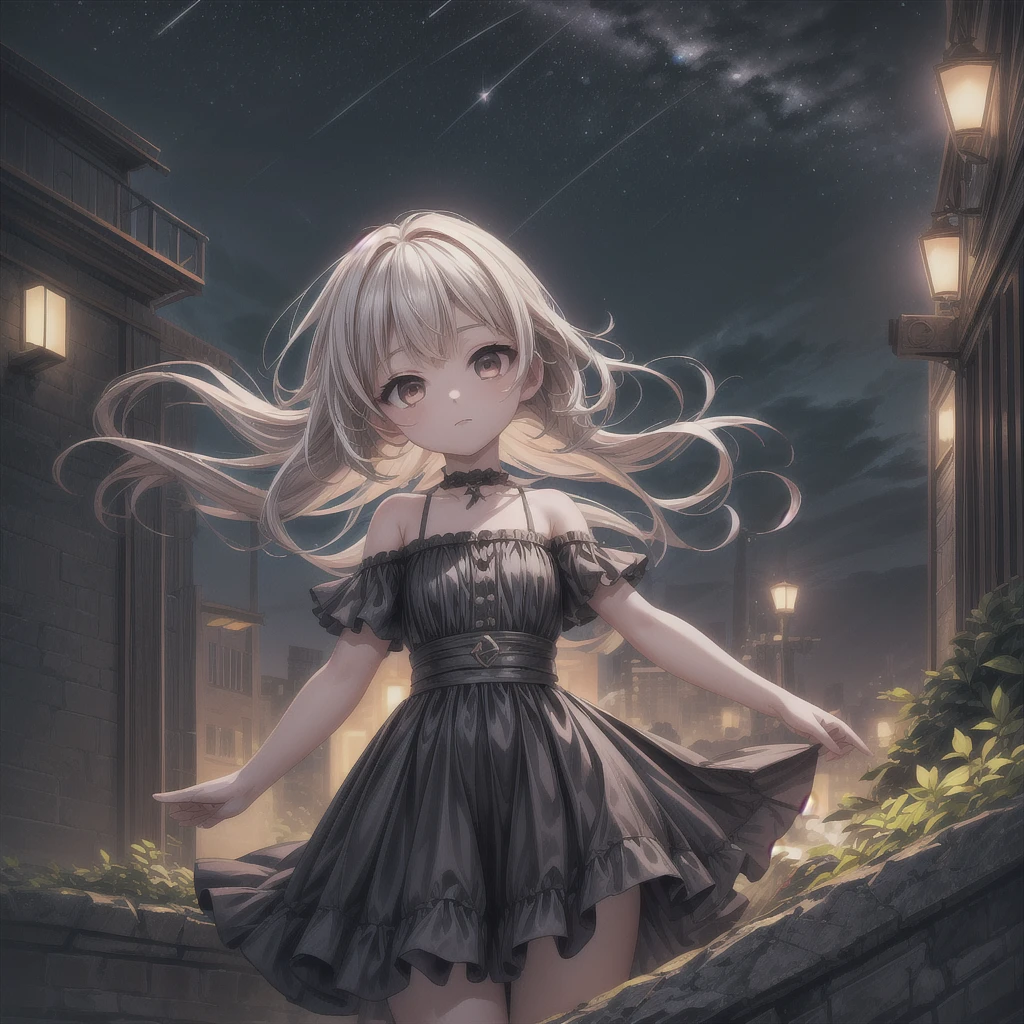 ultra detailed game CG, (High resolution:1.1),(absurderes:1.1), 1girl in, , Solo, Simple Anime, nightcity, Overlooking the night view from a height