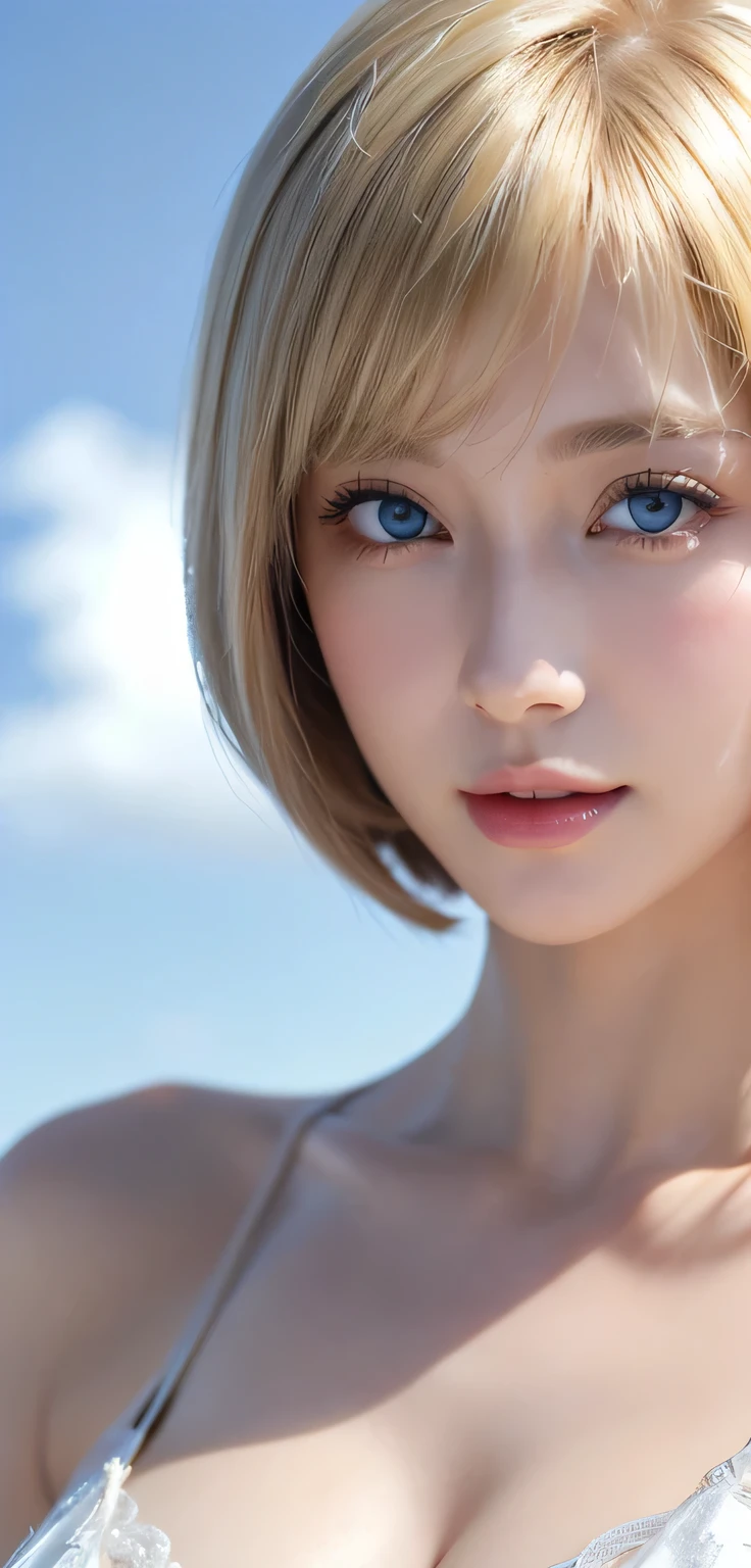 (highest quality, 8k, High resolution, Realistic:2.0), (alone, One Girl:2.0),(Photos taken with flash:1.9),(Light up the women:1.8),(The ultimate beautiful girl:2.0),(Shiny skin),(Oily skin),(Blonde:1.7),(Short Hairstyles:1.5),(Cool Beauty:2.0),Cheek brown makeup , Heavy eye makeup , Use pink glossy lipstick,(Girl with big beady eyes:1.5),(Droopy girl:1.5),(blue eyes:1.5),(Skinny girl:1.5),(Babyface Girl:1.5),(Sex Appeal:1.3),(Sweet-smelling girl),(She works at a low wage:1.5),(Kind-hearted woman:1.5),(She has a lovely smile),(Woman with happy expression:1.3),(She is very sociable),(From a very poor family:1.5),(Virgin girl),(She's a secret pervert.),(She is secretly obscene),(She is very sexy),(Preserving virginity for devout Christians),Chuchloe,(woman with very soft breasts),(Woman fantasizing about sex:1.3),(charm),(Striking eyes:1.5),(Beautiful girl),(Friendliness),(Cute Smile),(good character),(Inflate your chest),(Serious personality),(Micro underwear),(I want to have sex),(I want to masturbate),(I want to be forced to have sex),(Insist on the chest),(Large nipples standing erect in clothes:1.1),(relax time),(hair ornaments),(sunflower)