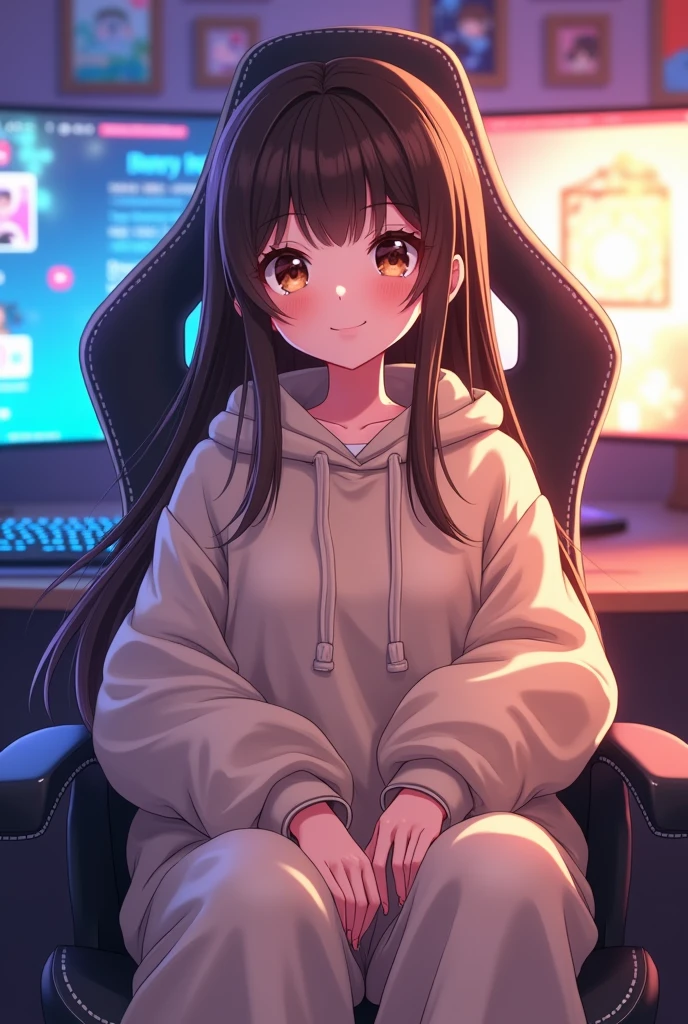 ultra realistic, girl, long  hair, headphones, sitting, slumped in an armchair, in a futuristic cabin, surrounded by monitors, and olographic screens , view from above, purple lights , flat chest, pre-adolescent. She looks with malicious , mini-skirt , visible panties. open legs , pantie 