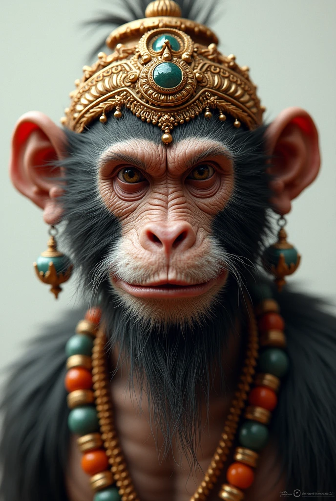 Cheerful Chimpanzee Head ((Shaman)),((meditative state),,Shaman, elegant chimpanzee, hair with details, with Indian headdress on head, ((meditating)) many colorful feathers, colored feathers, facing the camera, detail: dense tropical foliage, highly detailed intricate, ((masterpiece)), ultra hyperrealistic, masterpiece