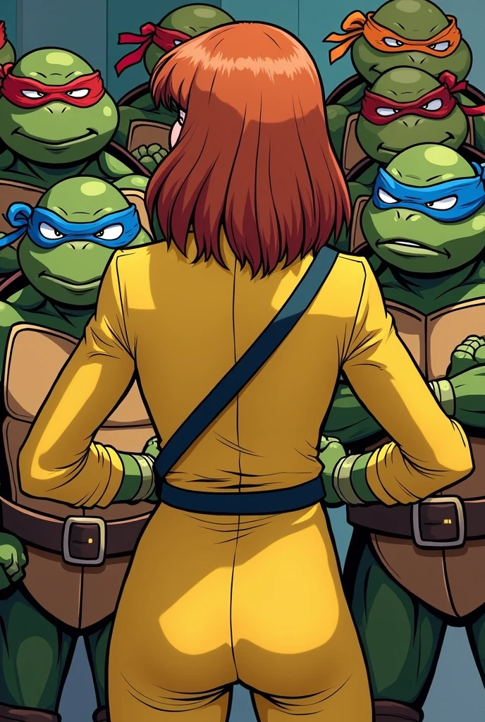 tied up April O'Neil, anal rape, cum on awesome breasts, ruined makeup, ninja turtles