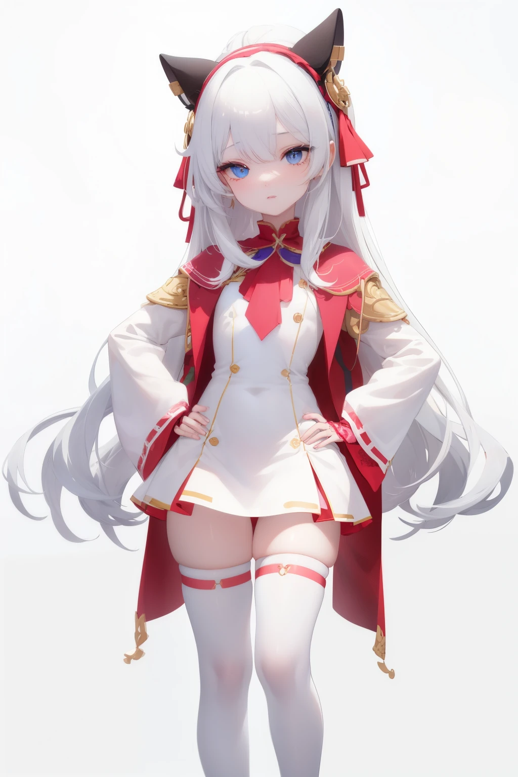 (My little pony), anthro, ((turquoise to white hair gradient)), white body, red eyes, medium breasts, red lips, perfect lines, beautiful quality, room, very shy, ((red magic uniform)), radiant light, red stockings, white panties, cameltoe
