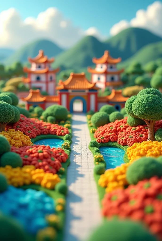 miniature,Super cute clay world,isometric view of summer countryside in Ancient China,cute clay freeze frame animation, Brilliant fireworks in the night sky, people,paths, fine country houses, title shift, excellent lighting, landscape ,volume, brush redering, 3D, super detail