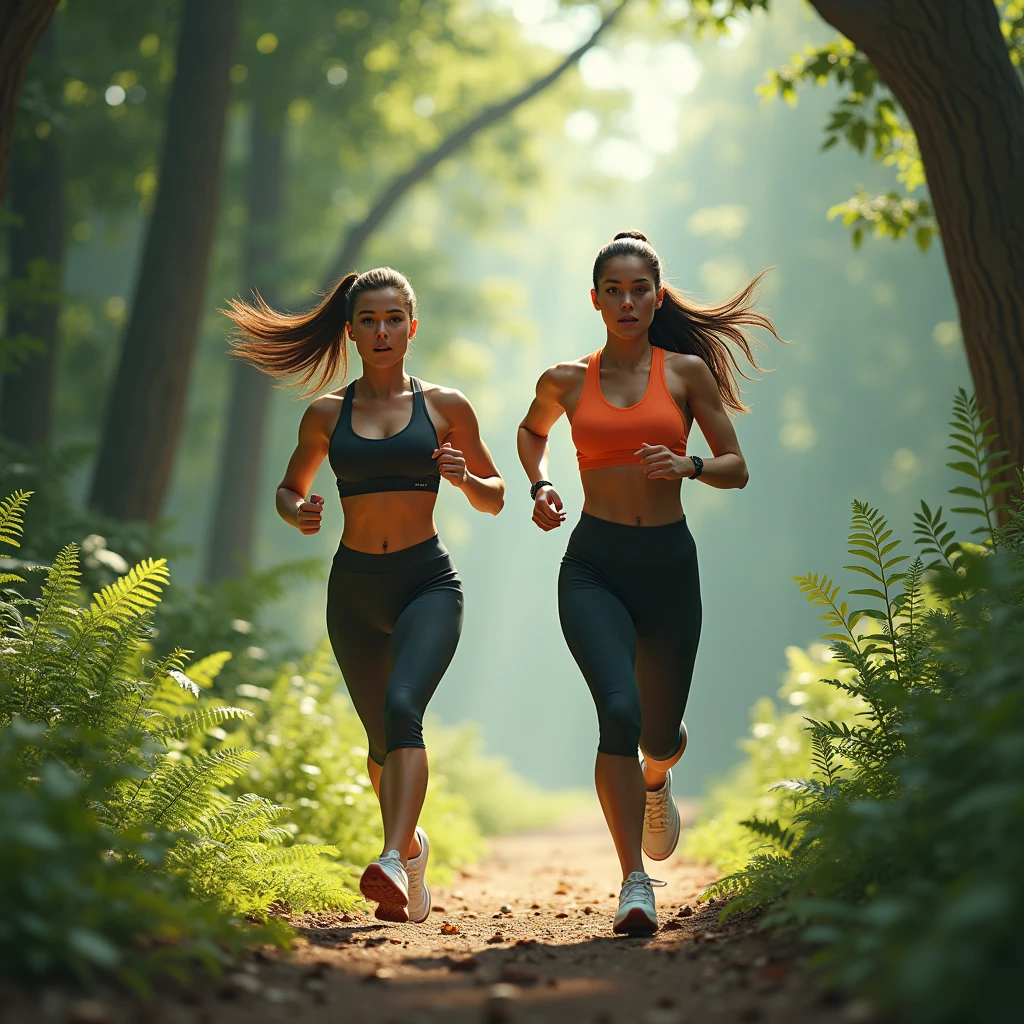 Girl running through the forest