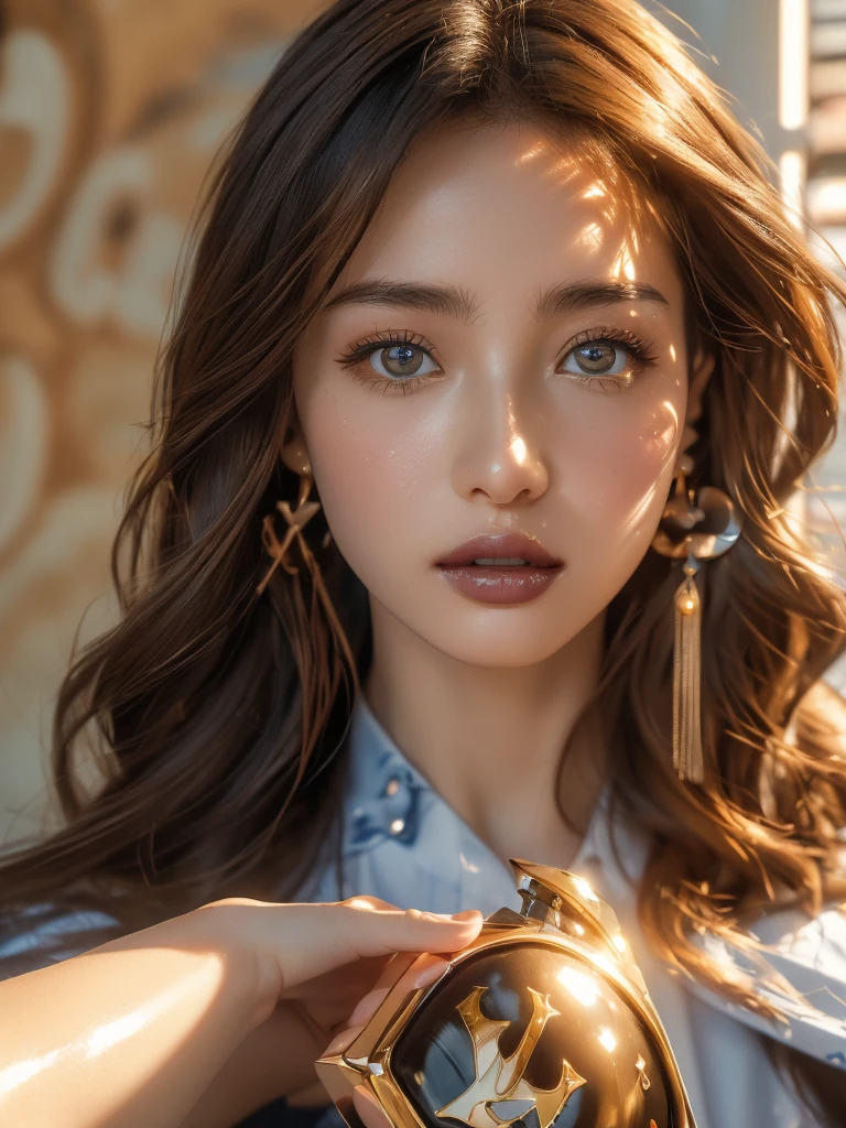 (UHigh resolution, retina, masterpiece, Accurate, Anatomically correct, Textured skin, Super Detail, Attention to detail, high quality, 最high quality, High resolution, 1080P, High resolution, 4K, 8k, 16k), (美しいAttention to detail目, Beautiful lip detail, Highly detailed eyes and face), Soft lighting, Physically Based Rendering, Vibrant colors,((((最high quality、masterpiece, 高精細CG8kイラスト, Graffiti art,Very detailed、Light and Shadow, Leaning against the wall, Highly detailed face and eyes,masterpiece, 最high quality, Alone, One girl, Glowing Skin, Earrings, Splendid, Whimsical details, Dark lips, Fascinating, Fashion like Louis Vuitton,Futuristic Fashion,Shallow depth of field, Contrasting, Professional Model, frontを向く、front, Portraiture , Left detailed pupil,Right symmetrical pupil,Wavy Hair))), (Wide-angle),(Alone),  (Urzan-6500:0.33)、Outdoor、(((whole bodyショット,Cowboy Shot,Glossy thighs,whole body)))