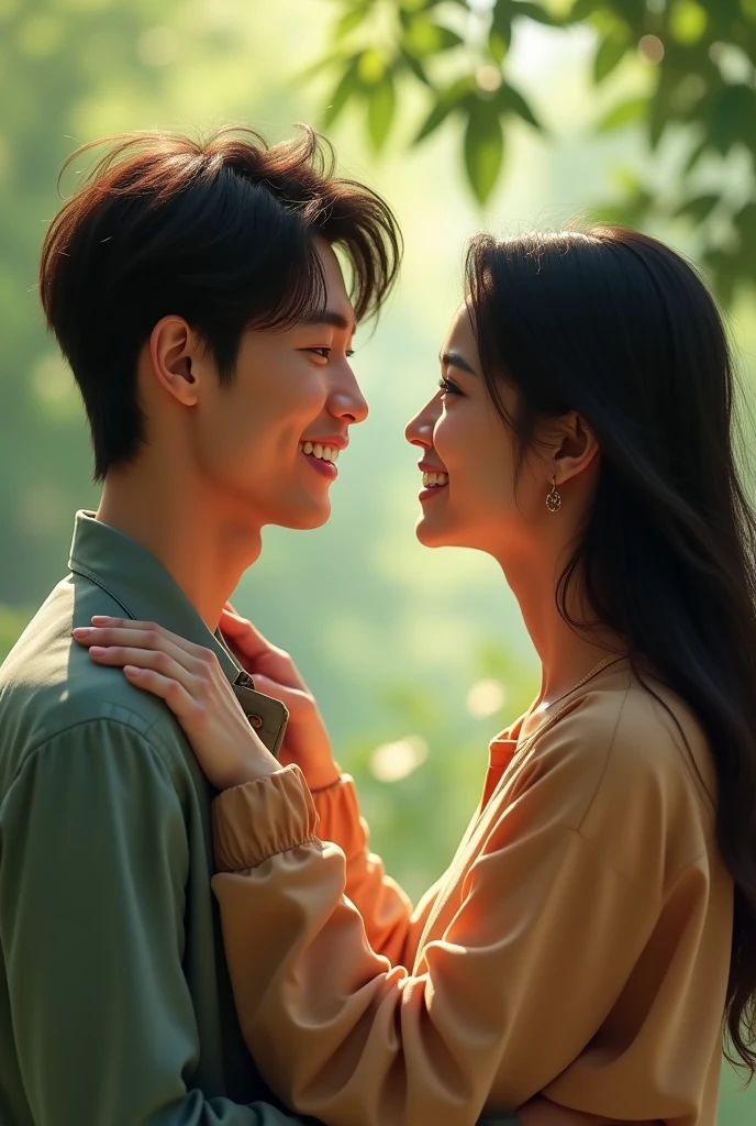 There is a couple like the one in the poster for the Korean drama Descendants of the Sun.。Images that are easy to fit face