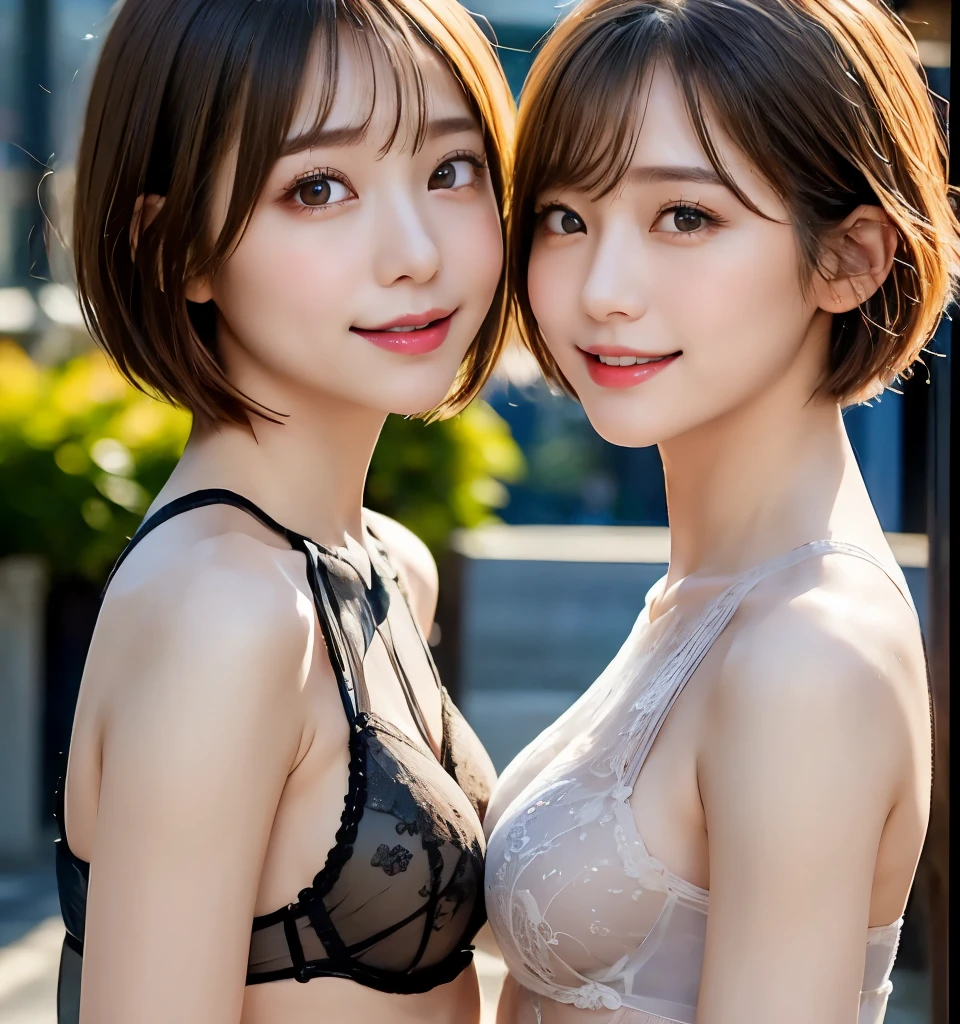 Best Quality、8k、Best image quality、Professional Lighting、Natural Light、Ultra-high resolution、Clear Photo、Beautiful and delicate skin、No makeup、thin、Very cute３people、(Bian、same-sex love、Love each other)、White skin、(Very short hair:1.6)、Brown Hair、(Small breasts、Flat Chest)、Big erect nipples、Exquisite appearance、(Affectionate３people:1.8、{{kissu３people々々々:1.8、Embrace each other:1.8、Put your lips on it:1.6)、Detailed Background、３peopleアイドルグループのメンバー:1.6、(Wearing white underwear:1.8、Small underwear、See-through underwear)、Full body photo、(Expressions of joy、Ecstasy)
