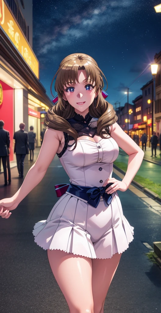 high resolution, HD, best quality, Extremely Detailed, 1 girl, Mamako Oosuki, smile, curvy body, uniforme mahou shoujo Sailor Moon, city at night.