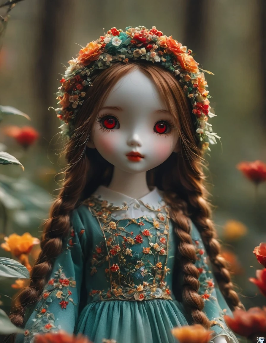 (masterpiece, Best quality: 1.2),1 horror clay doll，Delicate red eyes,giggle，,(),，Take a knife，Low light，The Forest,，Horror atmosphere,Ultra HD, masterpiece, High Detail, high quality, Best quality, high resolution