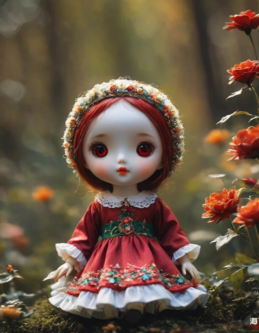 (masterpiece, Best quality: 1.2),1 horror clay doll，Delicate red eyes,giggle，,(),，Take a knife，Low light，The Forest,，Horror atmosphere,Ultra HD, masterpiece, High Detail, high quality, Best quality, high resolution