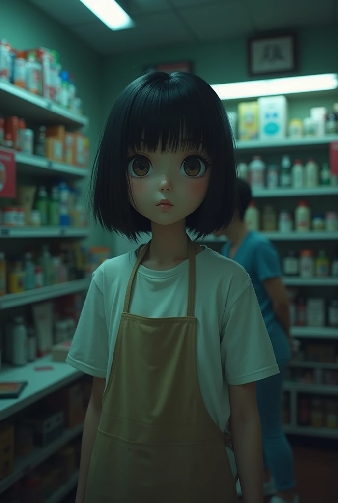 Inside the pet shop、A girl holding a calico kitten