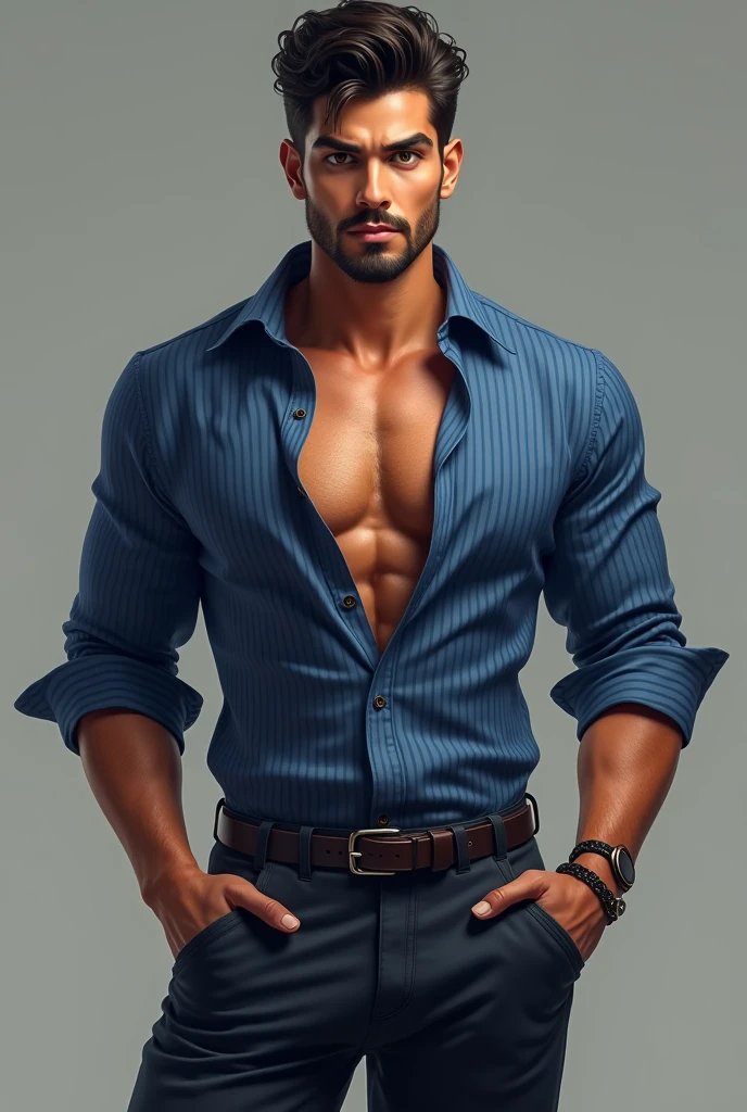 Create an 22 years age young Indian boy with a realistce face and white colour skin tone and six pack abs body and strong muscle and army hair cut and stylish pose and wearing a white colour woody and jeans and attached to neck with a navy sailor Rope Anchor hook pandent and beautiful face look and full body image and wakeing styli pose.