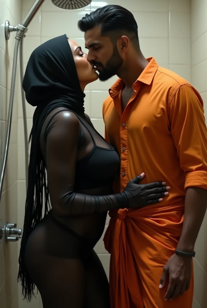 Nude Kurdish woman in hijab  nude talking with a black man in bathroom 