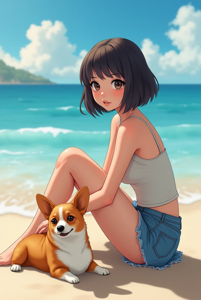 feral dog, canine pussy, young, girl, thong panties, wedgie, pussy juice, orgasm expression, tears, open mouth, tongue out, beach