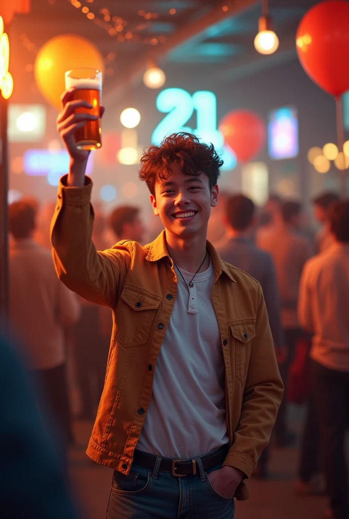 17yo japanese man with a bottle of beer, sunglases, smile, tokyo street, night, neon signs, dark theme, analog style, photo, photography, polaroid shot, vintage 1980, film shot,