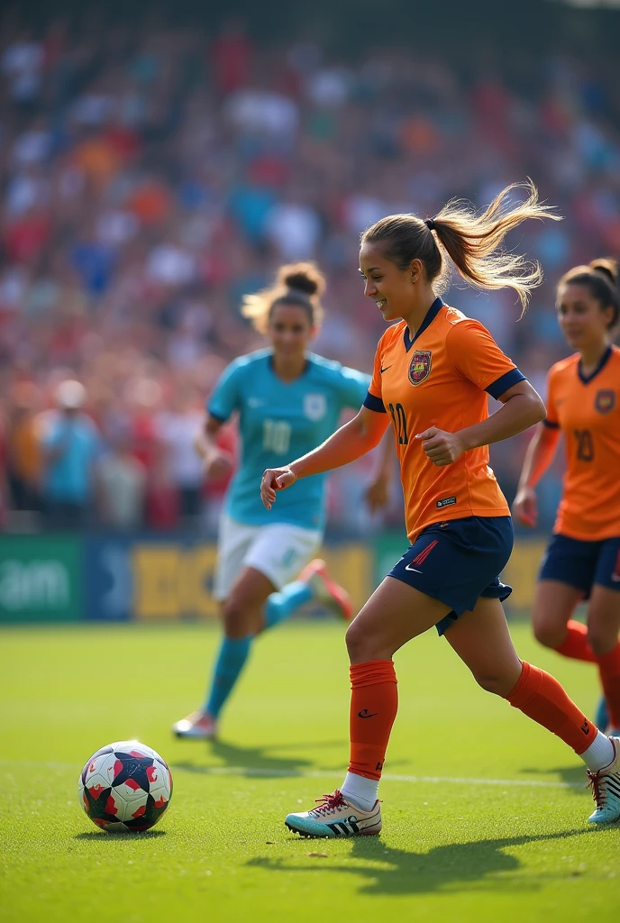 British football player, (Amber eyes:1.25), Wearing a Soccer Suit, rich and colorful, play soccer, (Depth of Field:1.25), 8K resolution, Reality, masterpiece, Complex details, Natural Lighting, Volumetric Lighting, Concept Art, elegant, Art Station, sunshine