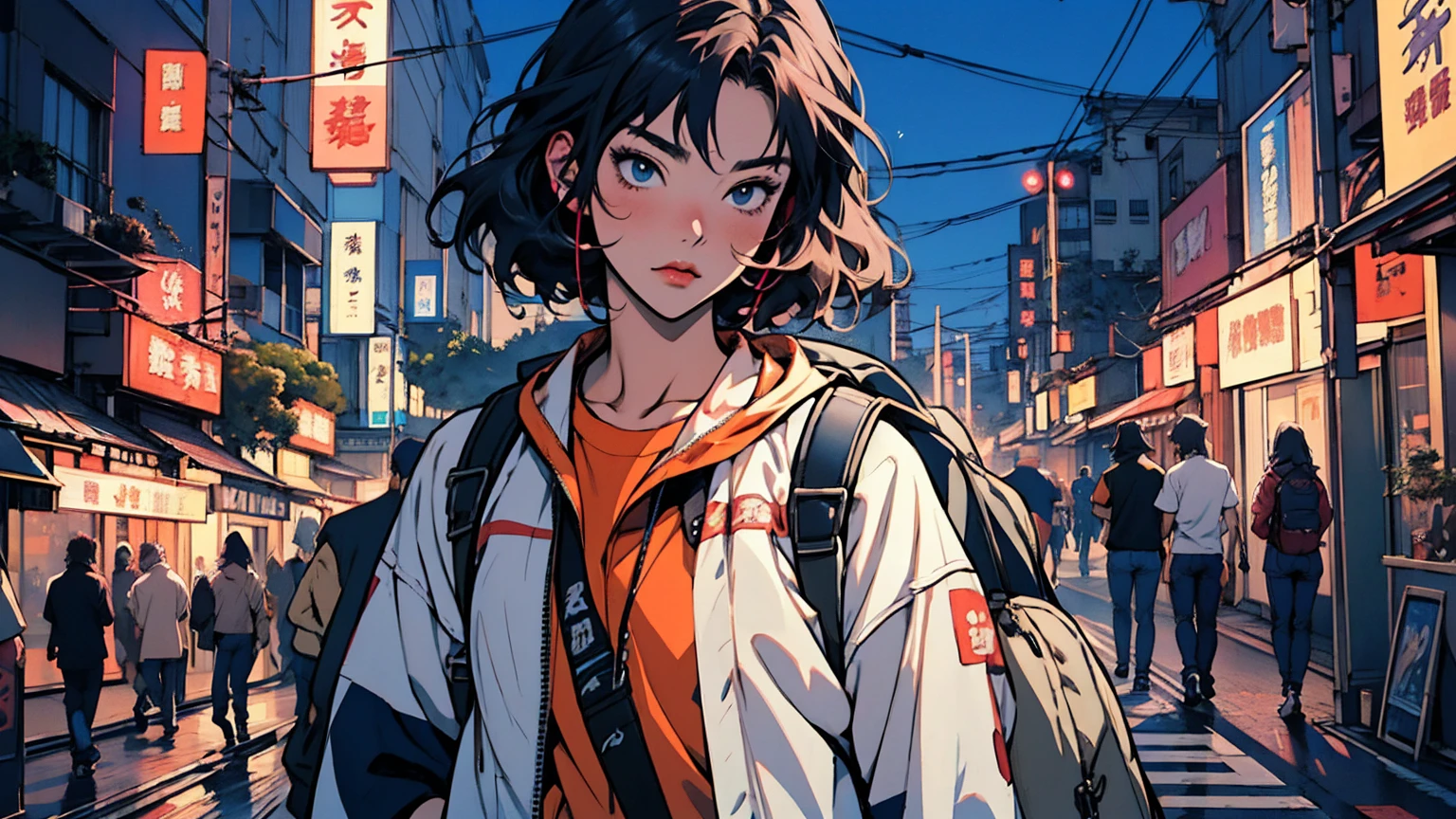 ((masterpiece)), (best quality), official art, extremely detailed CG, unity 8k wallpaper, ultra detailed, highly detailed, 1 anime girl on a motorcycle with a backpack on her back, headphones,Tokyo street , night, style anime, by Yamagata Hiro, beautiful anime high school girl, by Yoshihiko Wada, clean detailed anime art, style of hajime isayama, anime style 4 k, anime visual of a cute girl, anime style illustration, by Narashige Koide, by Harumi Hironaka