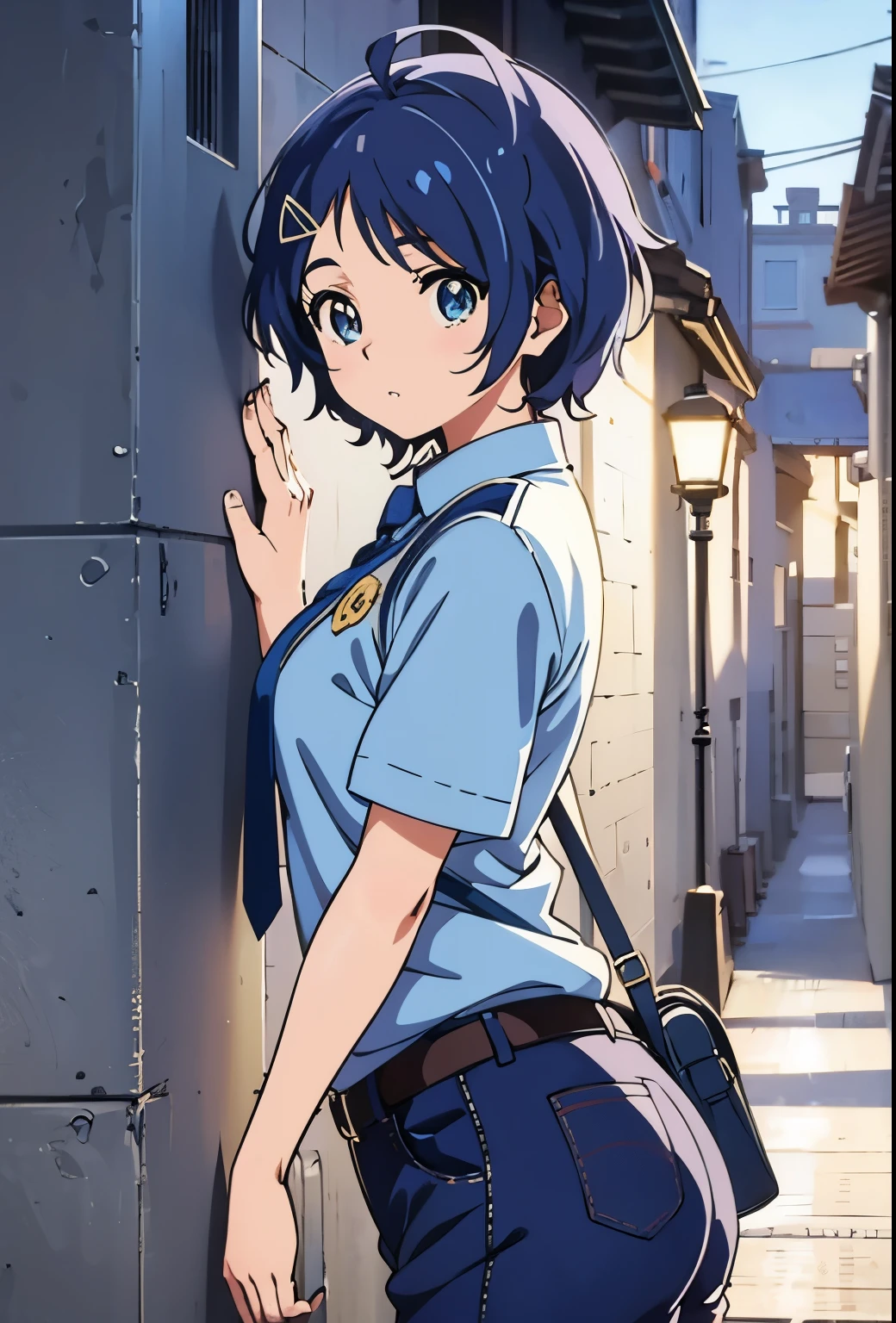 anime girl with blue hair and blue shirt leaning against wall, blue uniform, anime moe artstyle, 4 k manga wallpaper, anime art wallpaper 8 k, anime art wallpaper 4k, anime art wallpaper 4 k, smooth anime cg art, seductive anime girl, high detailed official artwork, 4k anime wallpaper, rei hiroe, anime wallpaper 4 k, anime wallpaper 4k