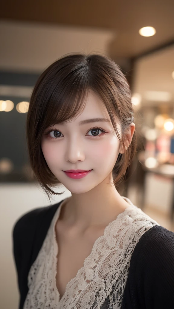Tabletop, Highest quality, shape, Very detailed, finely, High resolution, 8k wallpaper, 完璧なダイナミックな構shape, Beautiful and exquisite,ランダムなcute髪,,Natural color lip、20-year-old girl、cute、Looking into the camera,Always blur the background,Perfect and beautiful face,Slim face and figure,Big eyes、Putting on gal makeup,Small face,Shooting from below、Blurred Background,Elegant feminine face、Cyberpunk Fashion、smile、Change pose randomly、Randomly change the shooting angle and position