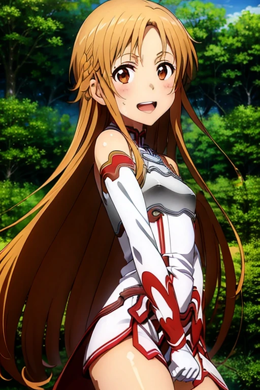 ((Best Quality)), ((masterpiece)), (be familiar with), Perfect Face, indoor, bedroom, Watching the audience,
One woman, Yuuki Asuna,
Open Mouth, Ecstatic expression, blush, smile,
Small breasts, Flat Chest, , , , Girl,
Long Hair, Long Hair,
Leg spread,