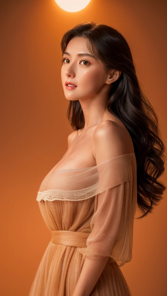 Photo of 25 year old European girl, RAW, beautiful woman, (brown hair with extra long wavy), ((portrait)), (Detailed face: 1.2)), (Detailed facial features)), (Fine skin), pale skin, high detail and deep cleavage body conhasmat suit, slim body, megacity environment, (cold color), wet, moist, reflection, (masterpiece) ( Perfect proportions) (realistic photos) (highest quality) (detail) shot with Canon EOS R5, 50mm lens, f/2.8, HDR, (8k) (wallpaper) (movie lighting) (dramatic lighting) (sharp focus) (complex) fashion