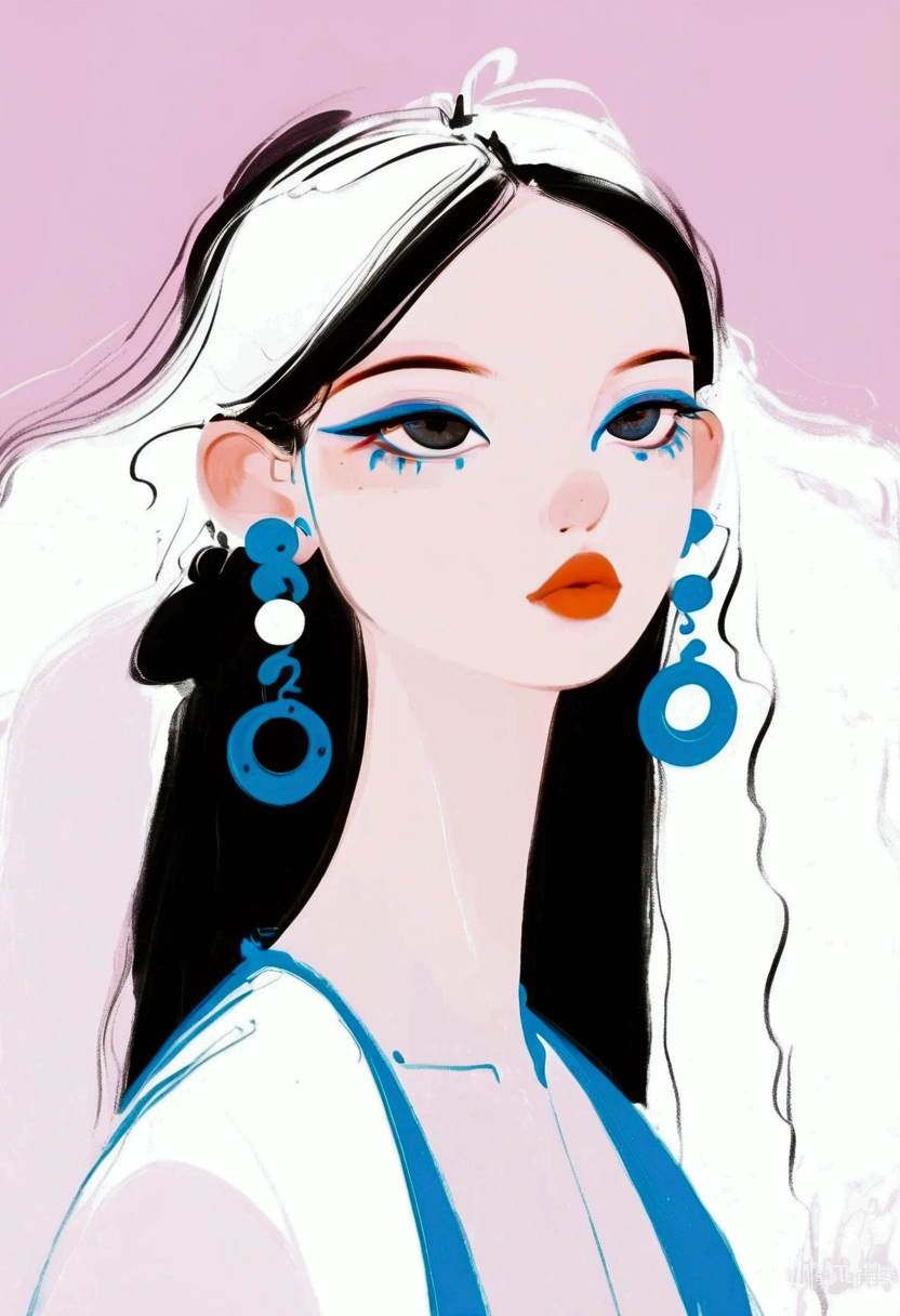 a close up of a woman with blue earrings and a black top, a portrait of a blue eye girl, rossdraws 2. 5, rossdraws 2. 0, rossdraws 1. 0, kuvshinov ilya, trending on artstration, high quality portrait, stunning art style, rossdraws portrait, portrait of an anime girl, by Gao Cen
