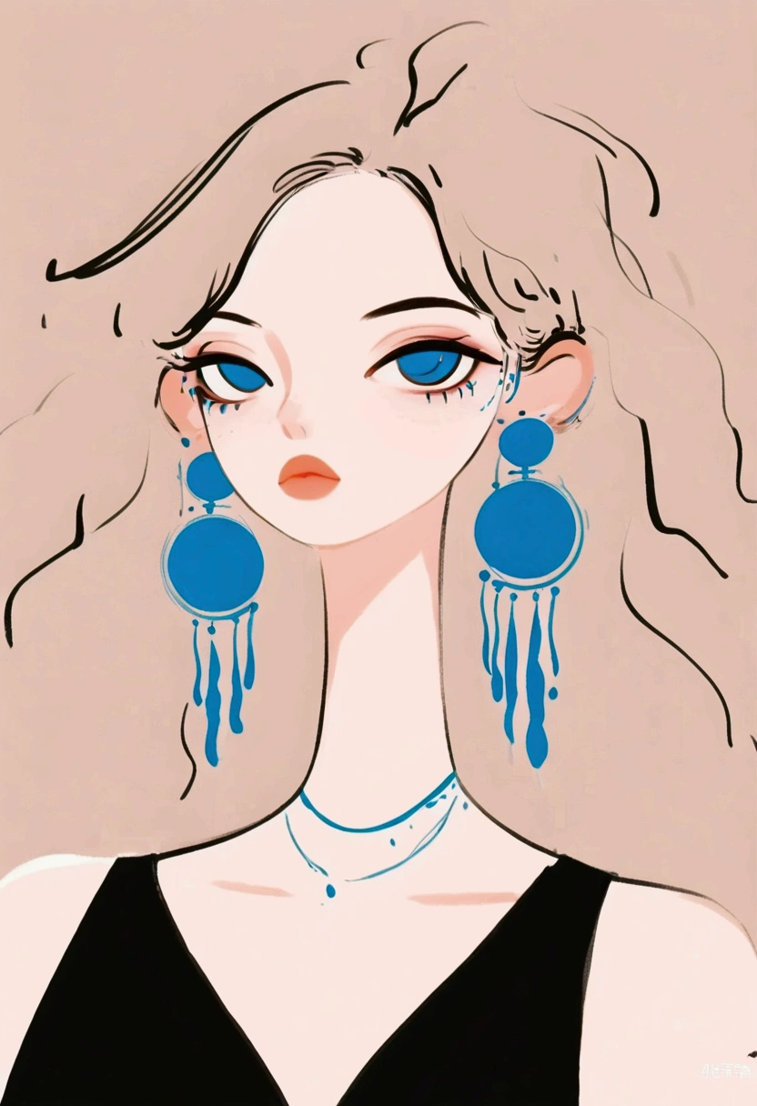 a close up of a woman with blue earrings and a black top, a portrait of a blue eye girl, rossdraws 2. 5, rossdraws 2. 0, rossdraws 1. 0, kuvshinov ilya, trending on artstration, high quality portrait, stunning art style, rossdraws portrait, portrait of an anime girl, by Gao Cen
